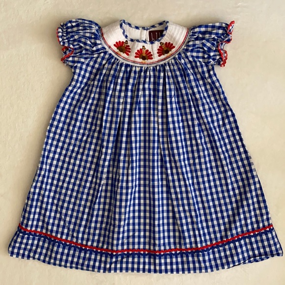 Lil Cactus | Gingham Smocked Thanksgiving Turkey Dress